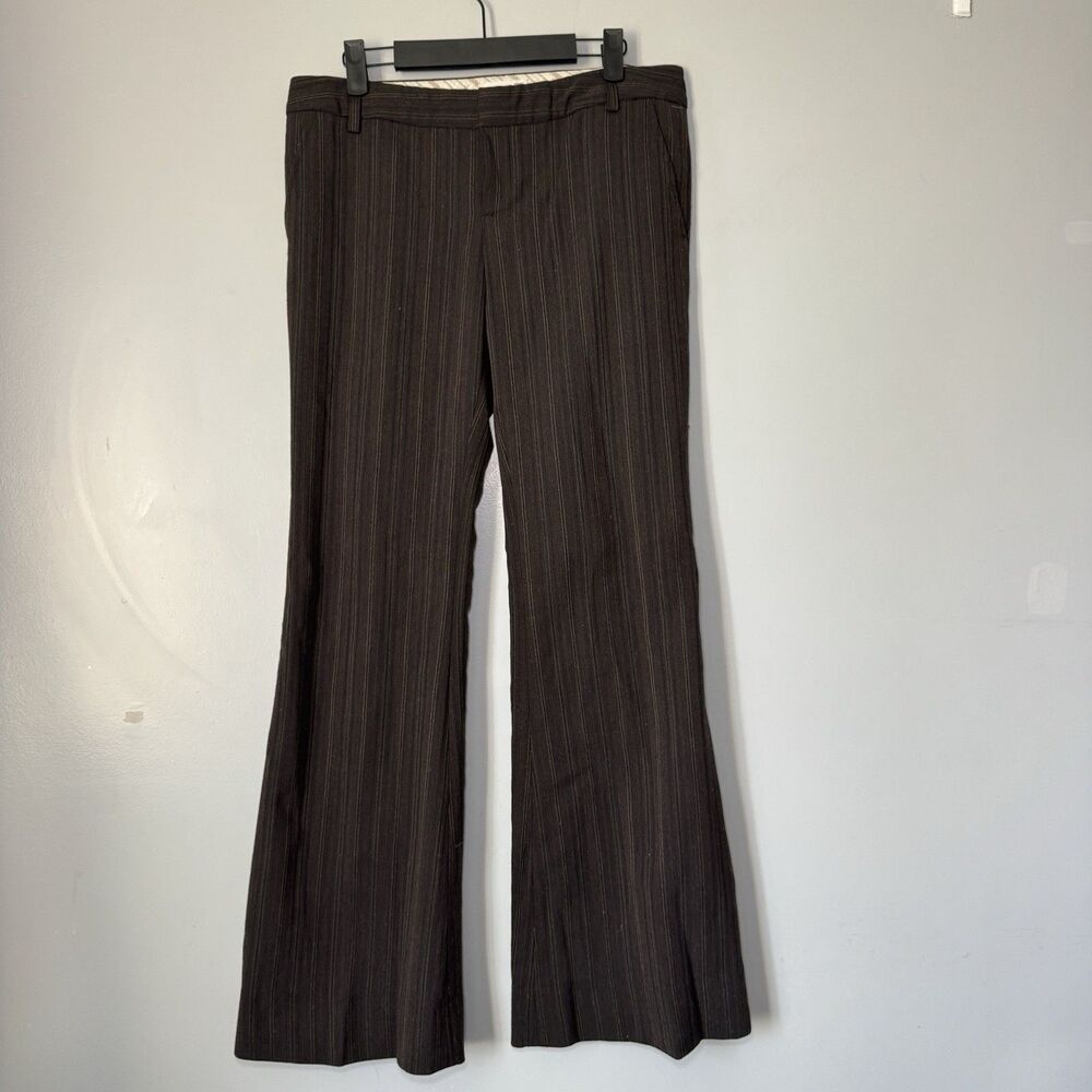 Retro Striped Low Rise Flare Wide Leg Brown Dress Pants Y2K 2000s Sz 6 Raven